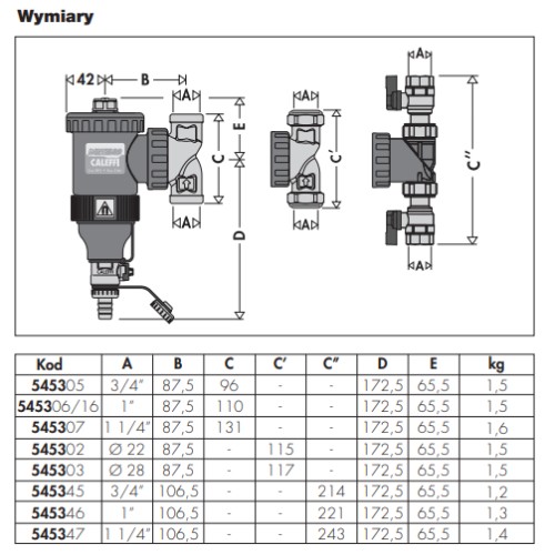 CALEFFI DIRTMAG 545303 SEPARATOR ZANIECZYSZCZEŃ Z MAGNESEM Ø28MM