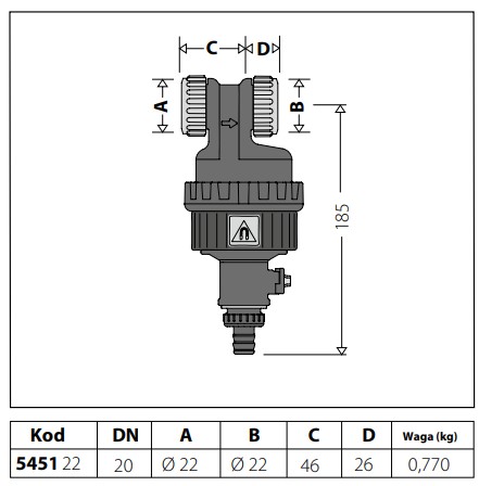 CALEFFI SEPARATOR ZANIECZYSZCZEŃ DIRTMAGSLIM 22x22 CONNEX Z MAGNESEM