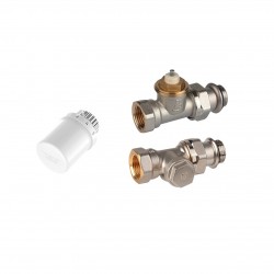 ZESTAW DO GRZEJNIKA BOCZNOZASILANEGO GŁ.THERA 6 / +ZAWÓR TERMOSTAT. KĄTOWY SX 1/2˝+ZAWÓR POWROTNY, KĄTOWY 1/2˝ NA MIĘKKIE USZCZELNIENIE