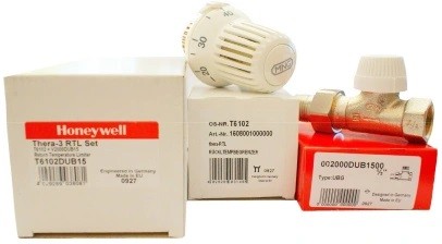 ZESTAW DO OGRZEWANIA PODŁOGOWEGO T6102DUB15 PROST / GŁOWICA RTL + ZAWÓR PROSTY 1/2˝ Z WKŁADKĄ UBG